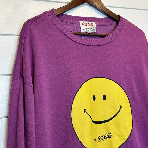 Wildfox Oversized Sweatshirt Small Coca-Cola Smiley Face Coke Roadtrip Purple - Picture 3 of 10